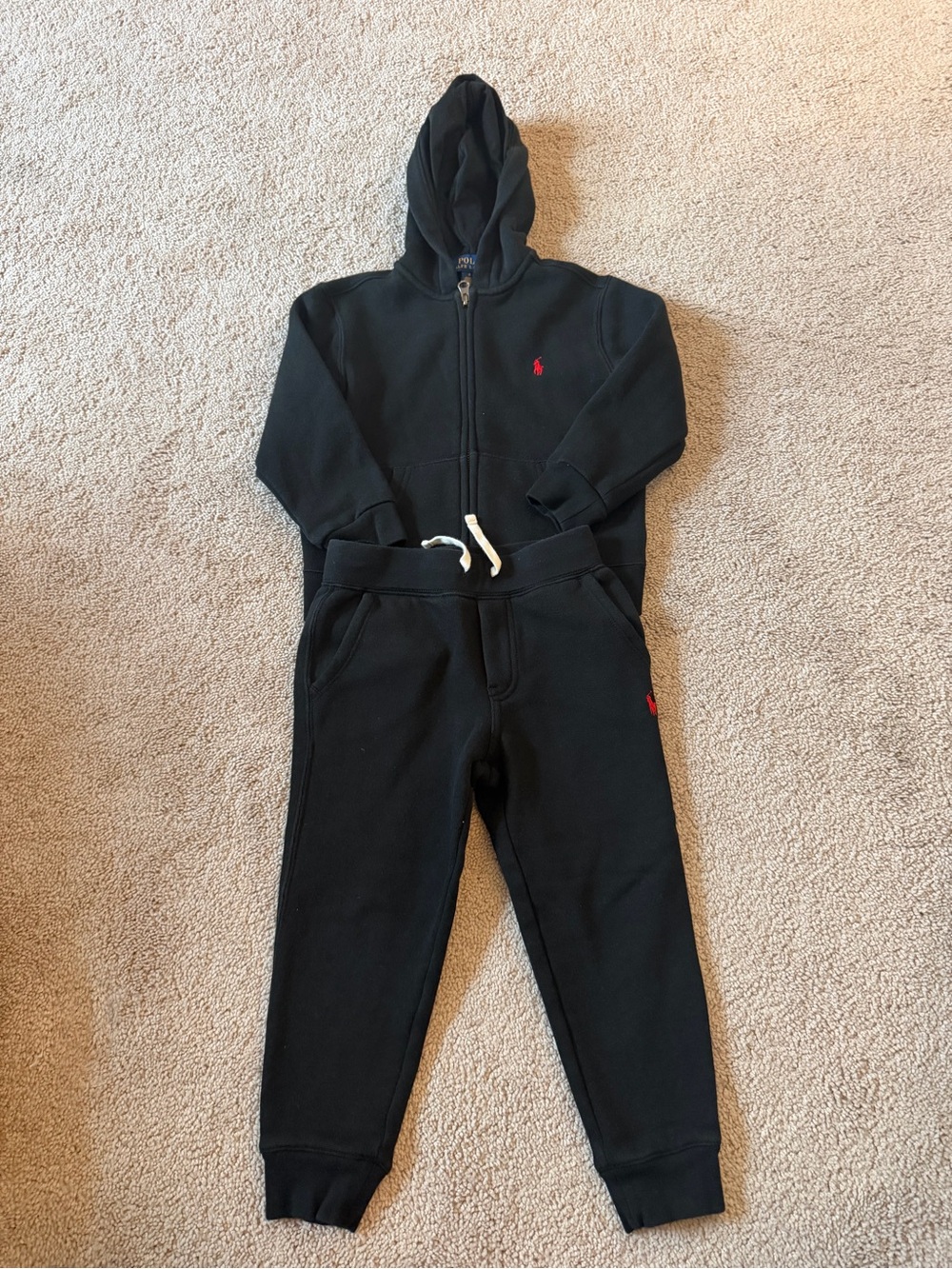 Polo by Ralph Lauren Black Kids Zip Hoodie & Joggers with Red Logo